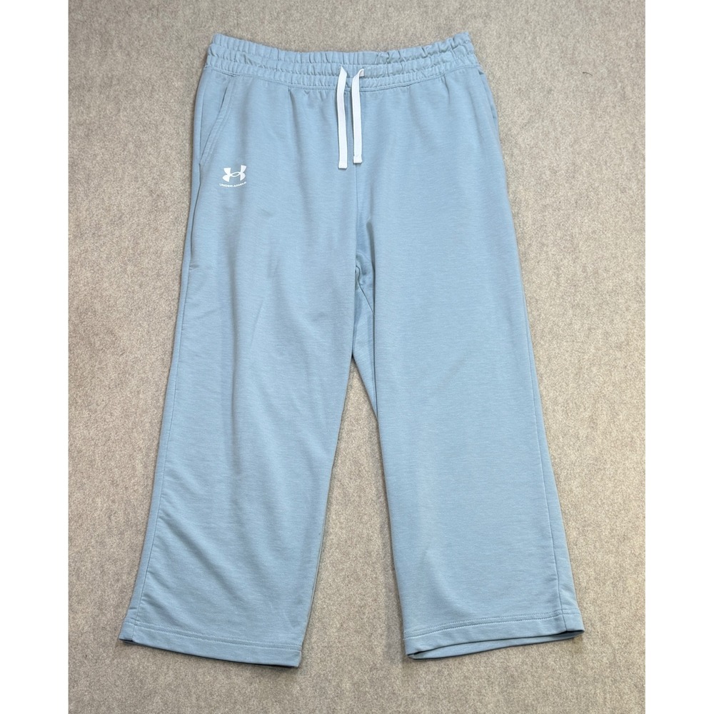 Under Armour Wide Leg Crop Pants Womens Medium Blue Athleisure Sporty Loungewear